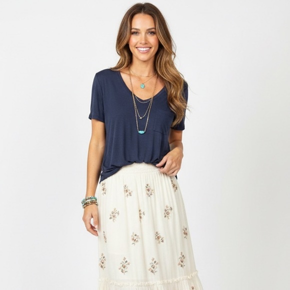 starrs on mercer Tops - Slouchy V-Neck Pocket Tee | Dark Navy Ultra Soft Modal Feel 1X